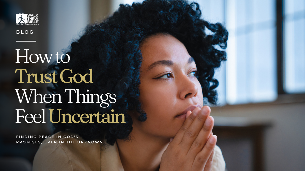 A woman in deep thought, representing how to trust God when things feel uncertain