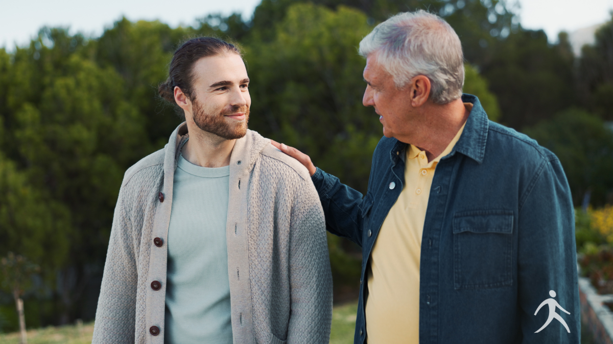 Two men walking and talking, representing Paul and Timothy